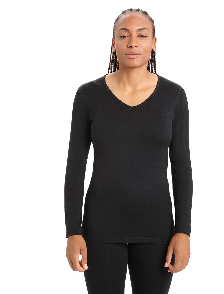 Icebreaker Merino 200 Oasis Long Sleeve V Neck Thermal Top Naisten Base Layers Mustat | FI 1853RVDW